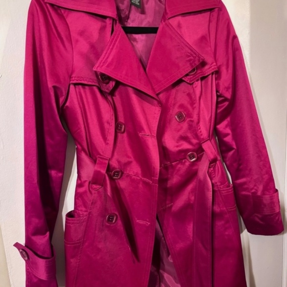 Rampage Double Breasted Trench Coat Knee Length Hot Pink Sz Small - Picture 3 of 6